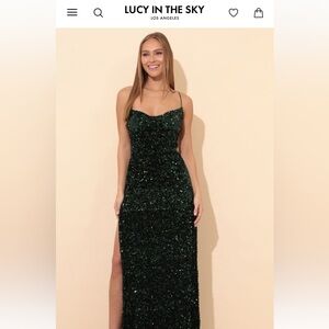 LUCY IN THE SKY Emerald Green Sequinned Formal Dress / Prom Dress Size Small